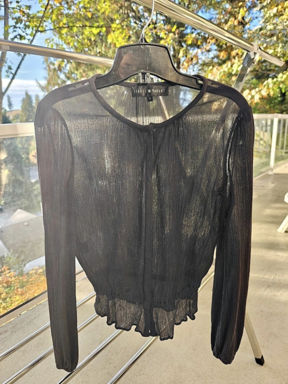 Isabel Marant Long Sleeve Sheer Blouse in Black Size 1 Like New